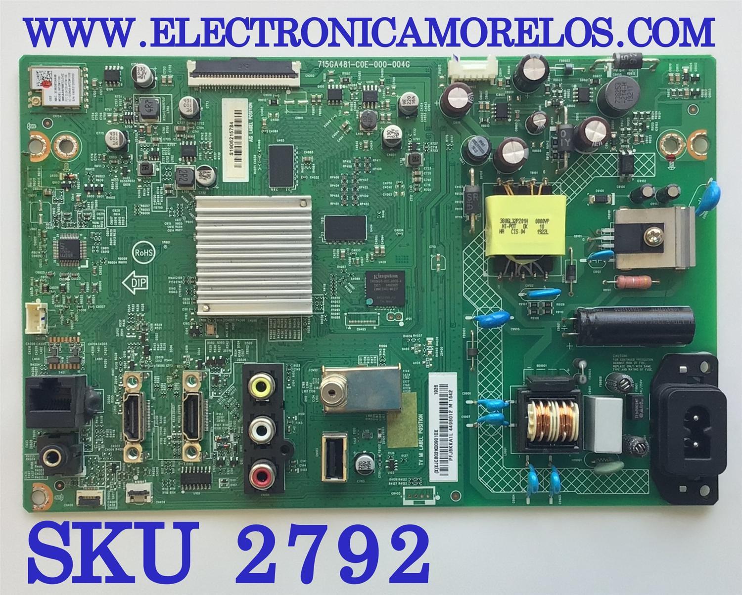 MAIN FUENTE PARA SMART TV VIZIO / XJCB02K009 / 715GA480-C0E-000-004G / PFJ8KKA1L / 4498012 / S1906215784 / PANEL TPT238B2-8LF1L.Q REV:S04D / DISPLAY LC238LF1L / MODELO D24F-G1 LTMDQL